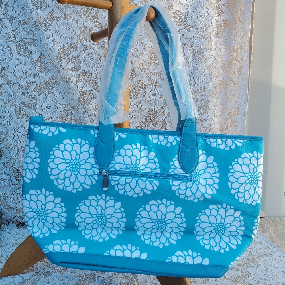 Home Interiors Penelope Ann Blue Tote bag reinforced handles, wipe clean NEW zip